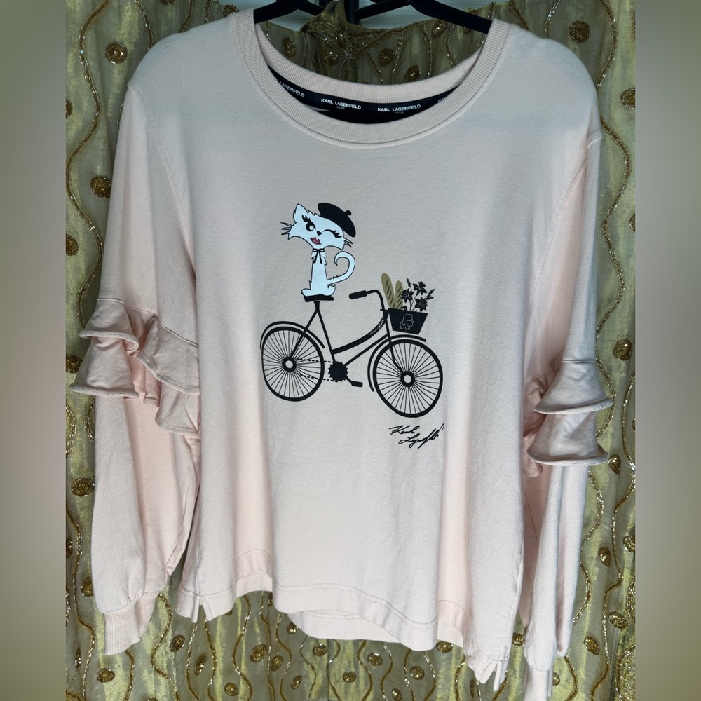 Previously Loved
 Karl Lagerfeld Pink Paris Cat Bike Graphic Top